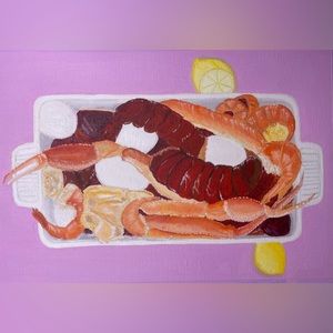 Seafood boil oil painting by me. Original painting on canvas paper